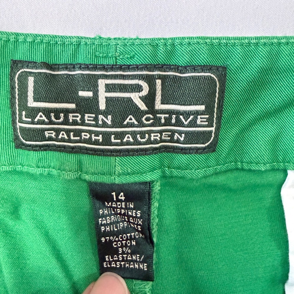 L RL Ralph Lauren Women Green Bermuda Shorts Size 14 Cotton Blend - Picture 3 of 6